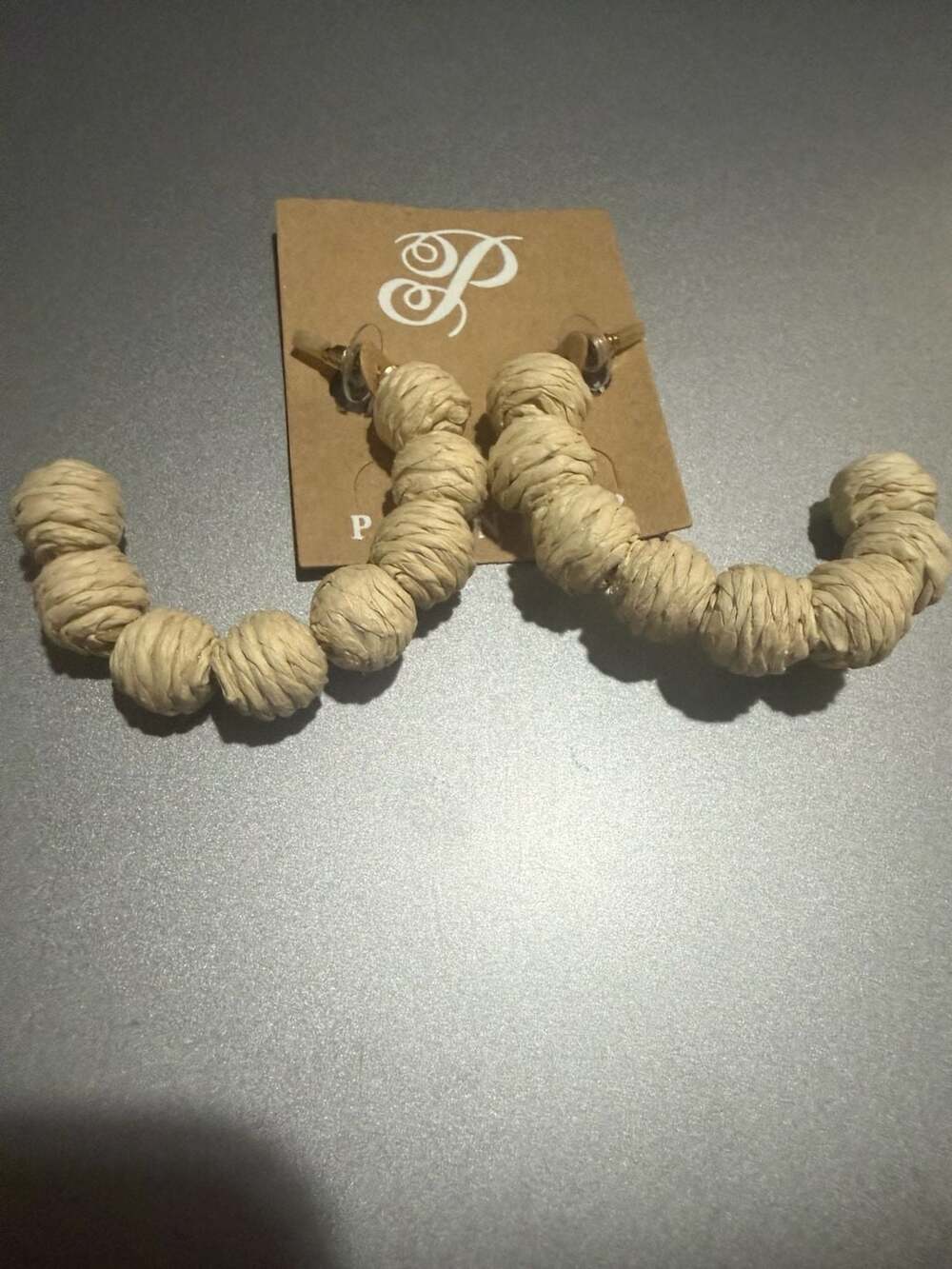 Plunder Design Raffia Wrapped Ball Hoop Earrings Set of 2